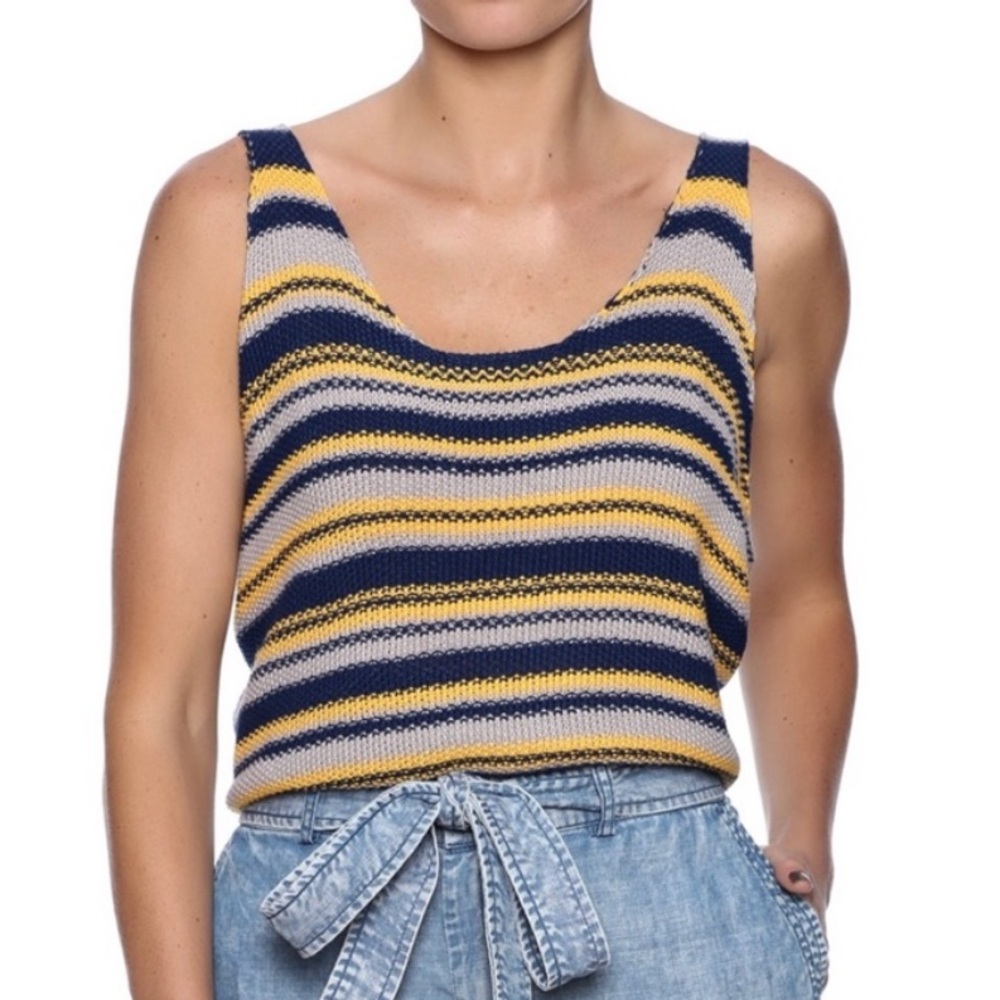 Paper‎ Crane Crochet Striped Knit Boxy Sleeveless Sweater Tank Top